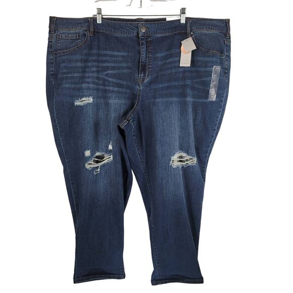 Lane Bryant Low Rise Boyfriend Distressed Plaid Inlay Jeans 28 NWT - Picture 1 of 6